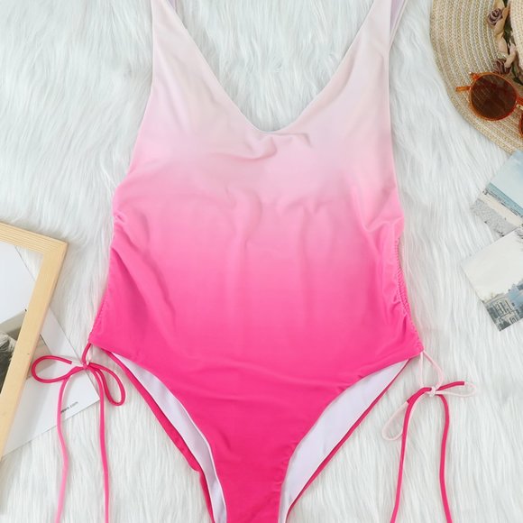 HOST PICK! Pink Ombre Drawstring Ruched Sides Backless Monoki. barbiecore - Picture 13 of 16